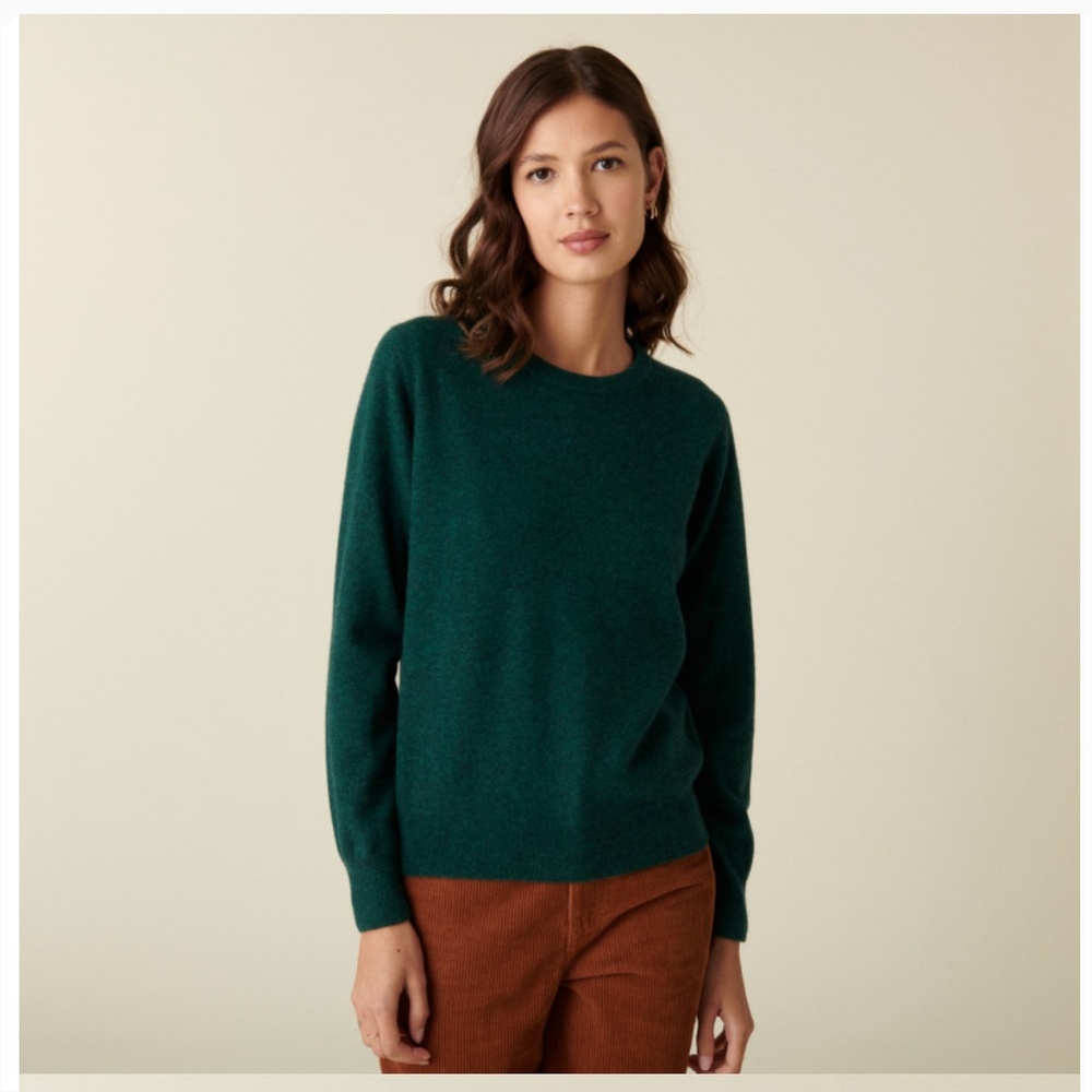 J L de La Tour Women Knit Sweater 100% Cashmere Crew Neckline Forest Green Sz XL